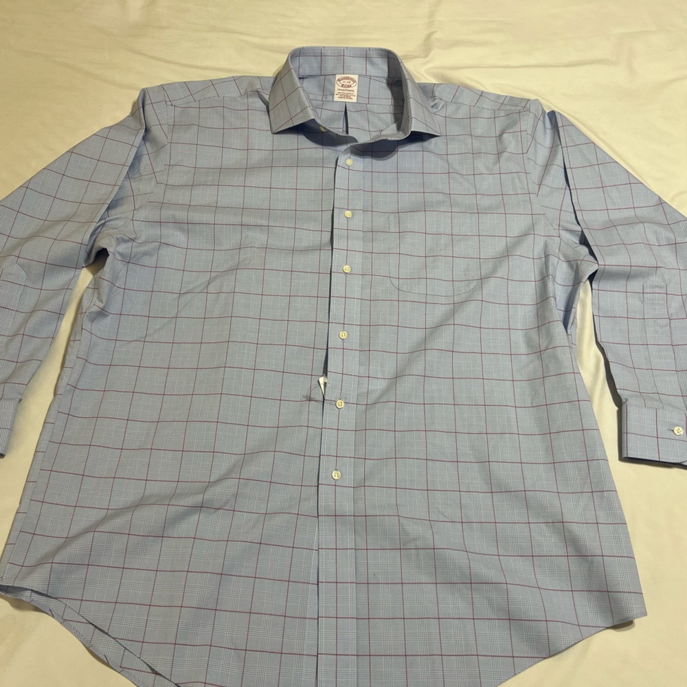 Brooks Brothers Light Blue and Red Plaid Dress Shirt